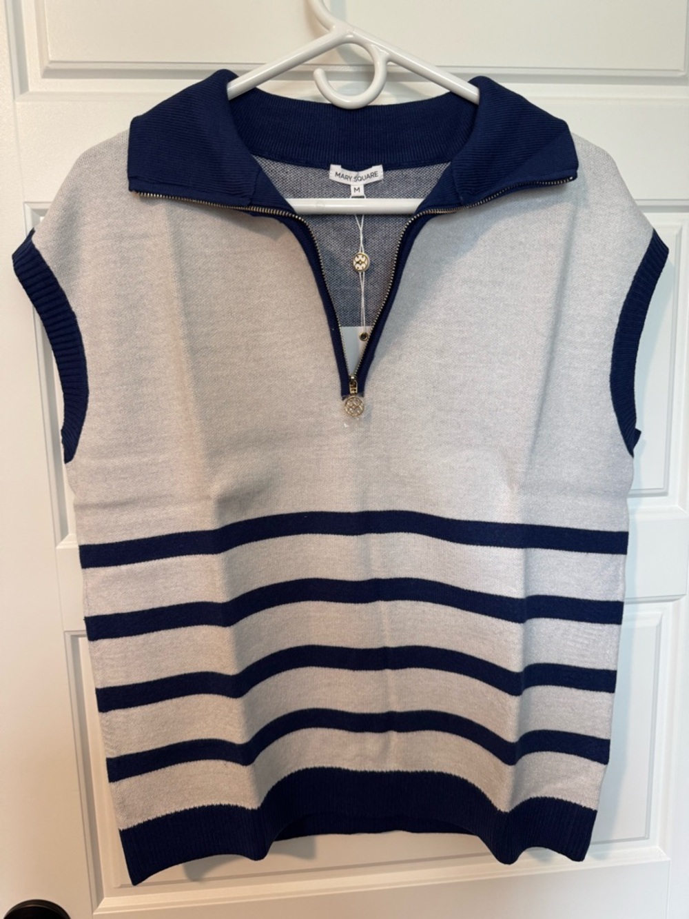 NWT Mary Square White Stripe Celia Sweater, Size Medium